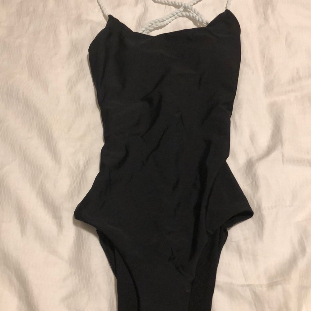 Black one piece bikini high leg